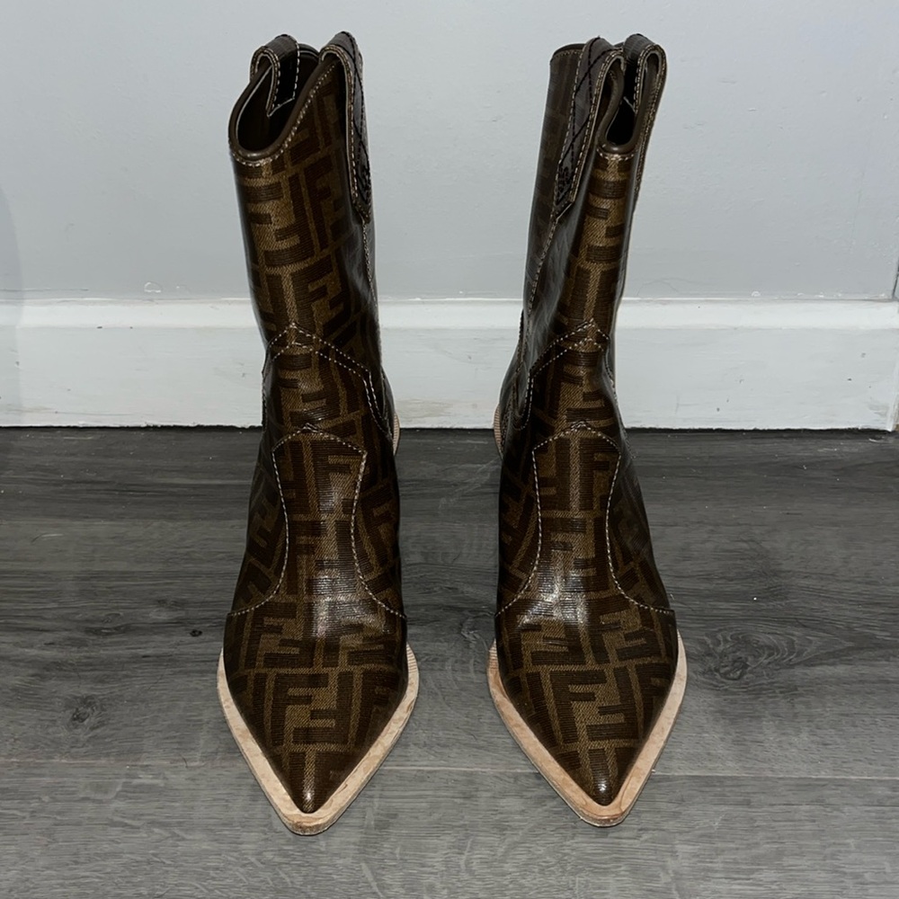 Authentic Fendi Zucca size 39.5 cowboy boots EUC